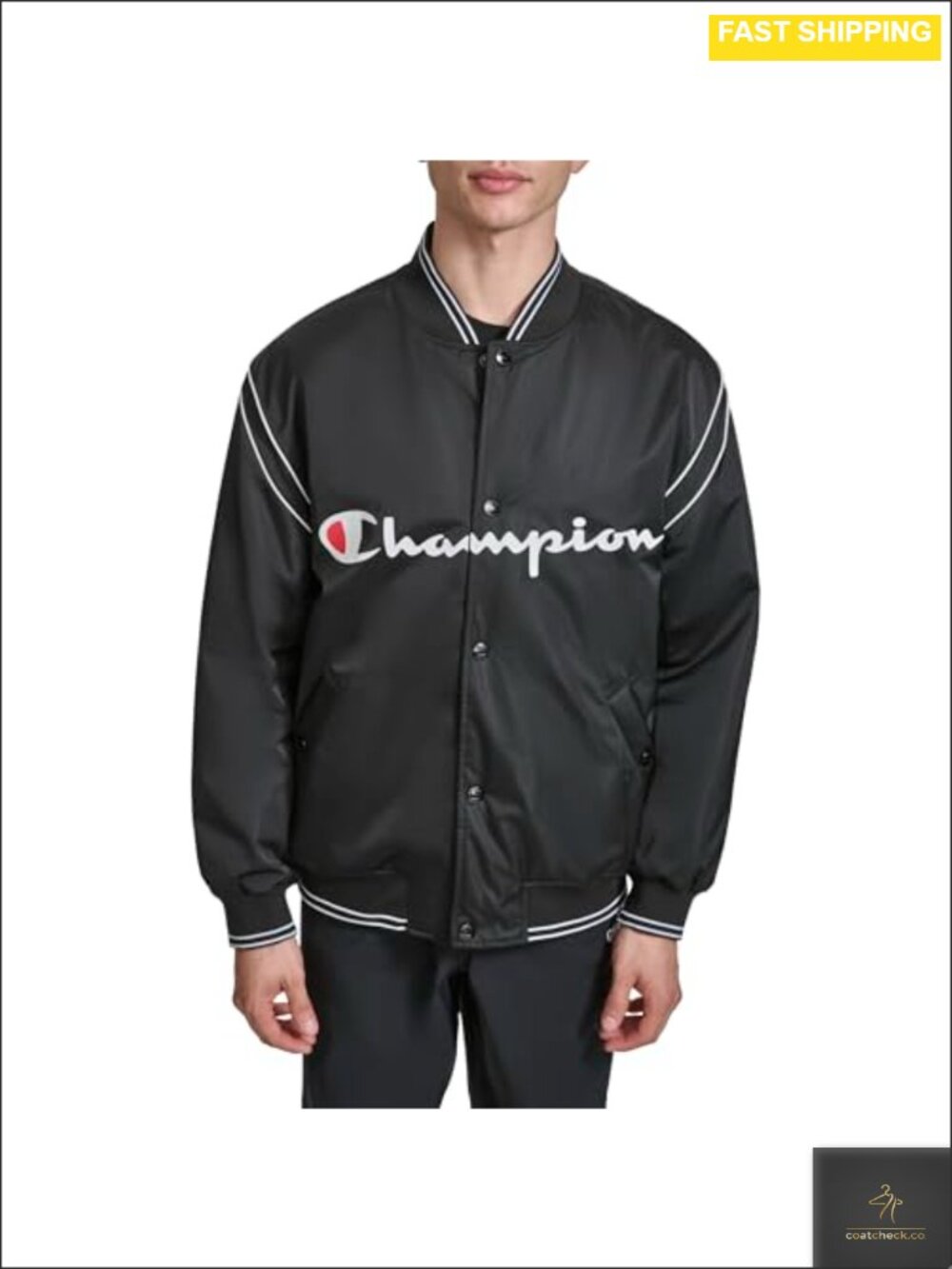 Satin Varsity Bomber Jacket Quilted Lined Zip Snap Logo